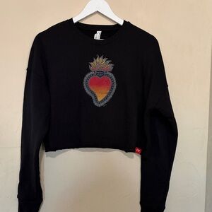 Bella Canvas Black Cropped Sweatshirt with Flaming Heart Graphic. Worn Once!